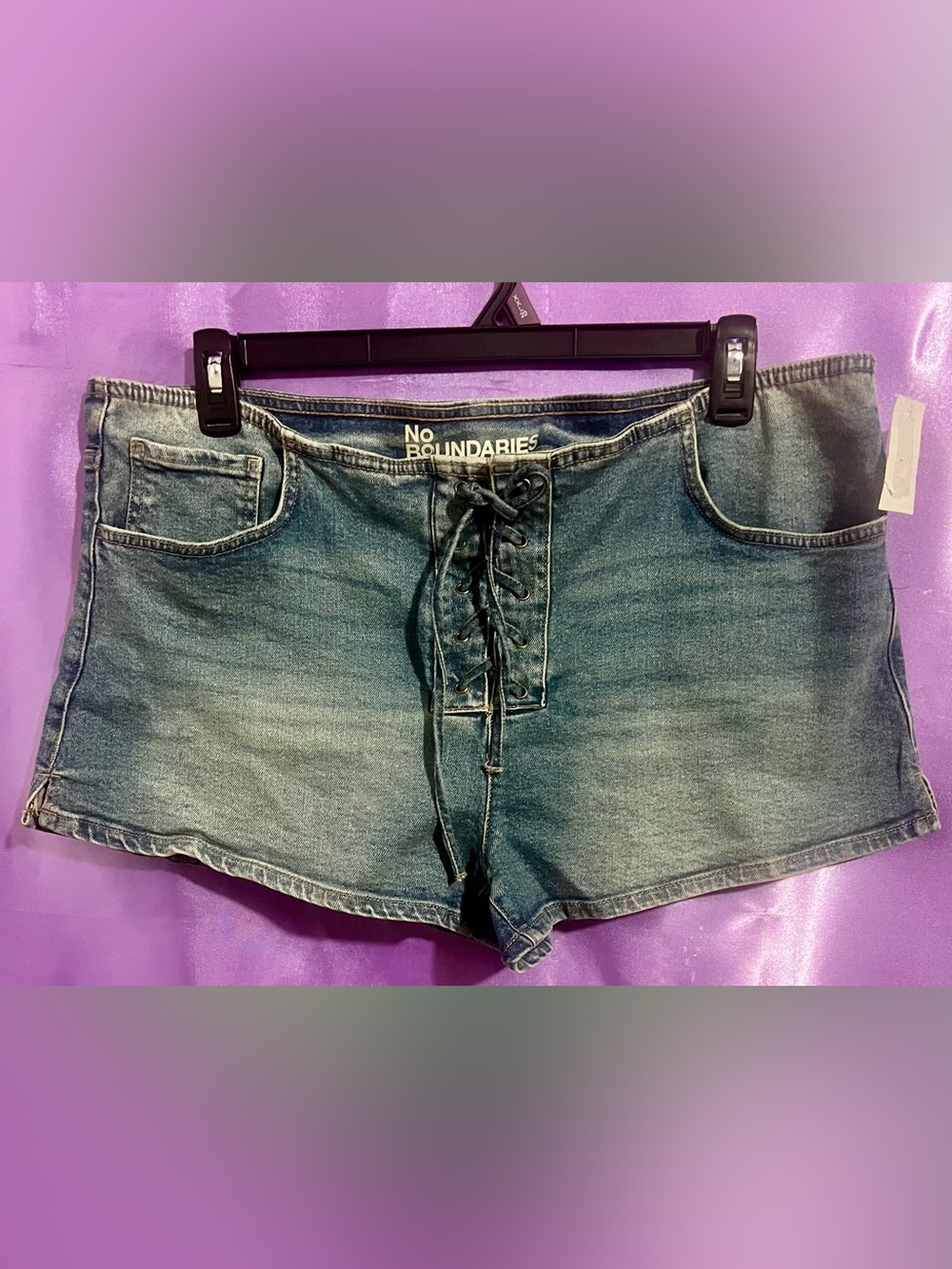 No Boundaries Women's Blue Denim Lace-Up Front Shorts